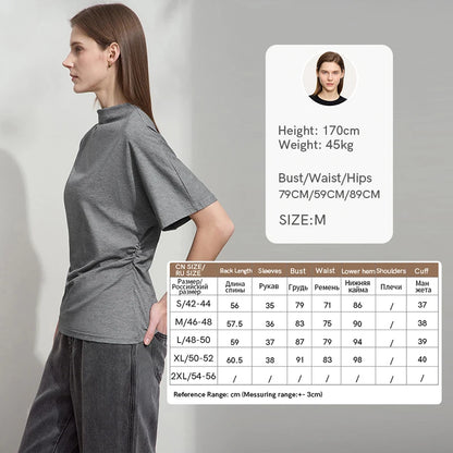 Damen T-Shirt im minimalistischen Sommer-Stil mit solidem Rollkragen und Kurzarm