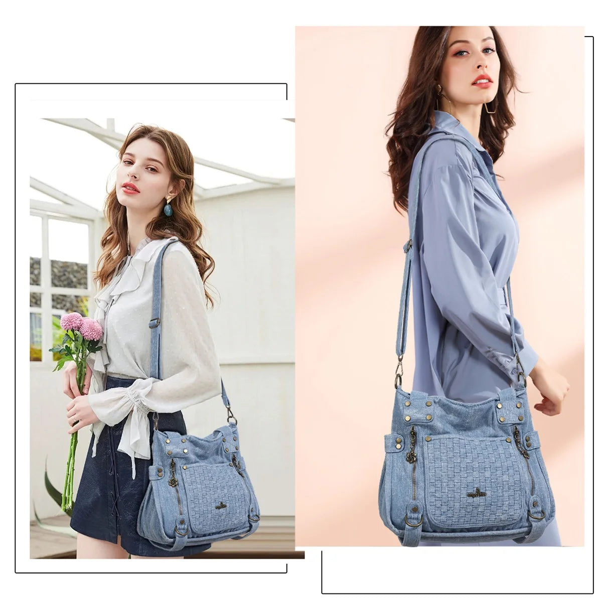 Damen-Schultertasche Denim Großes Fassungsvermögen Ideal für Alltag und Reisen unterwegs