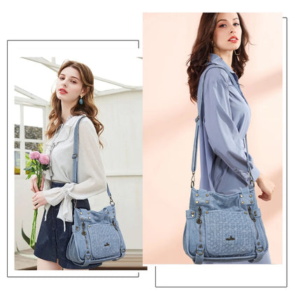 Damen-Schultertasche Denim Großes Fassungsvermögen Ideal für Alltag und Reisen unterwegs