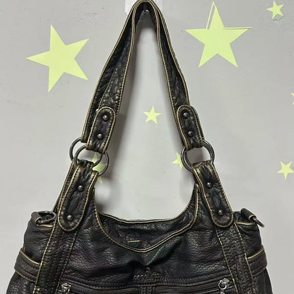 Damen-Schultertasche aus PU Bronze Retro-Stil mit Topgriff und Smartphonefach große Kapazität