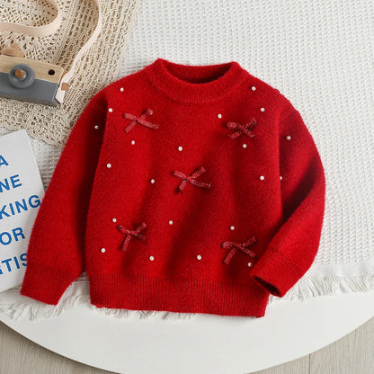 Mädchen Outfit Set mit Bogen Pullover und dünnem Mesh Rock