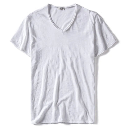 Herren-T-Shirt aus Baumwolle mit V-Ausschnitt, weiß