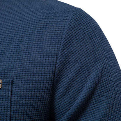 Herren-T-Shirt aus Waffel-Baumwolle mit langen Ärmeln – einfarbiges Einzeltaschen-Design, atmungsaktives Herbst-Basic-Oberteil für lässige Outfits