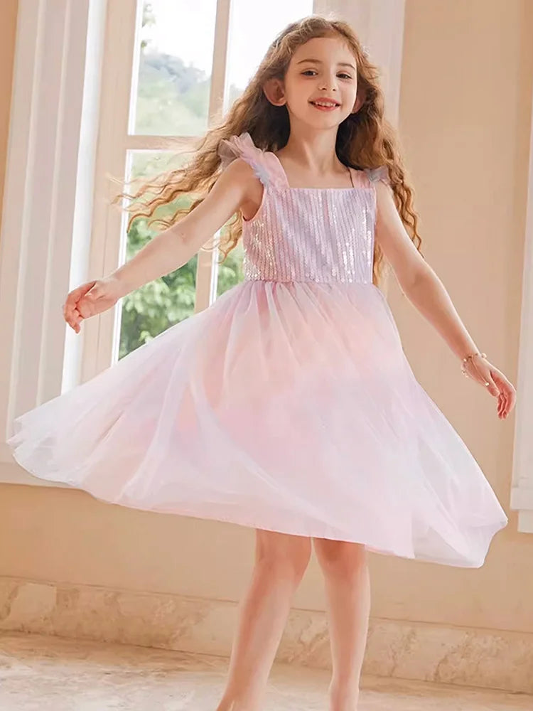 Sommerkleid für Mädchen in Farbverlauf Pink, festlich für Geburtstag oder Hochzeit, Größen 110-170 cm, Alter 3-14 Jahre