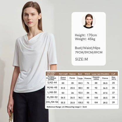 Damen T-Shirt mit drapierter Kragen- und besticktem Design aus modalem Strick
