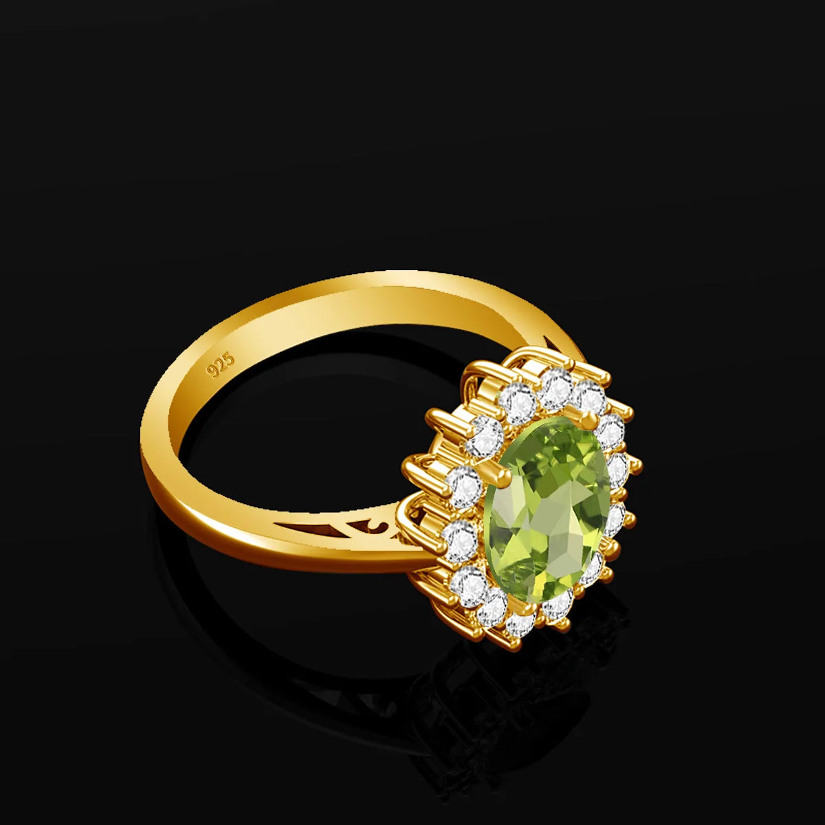 Damen-Ring aus Silber 925 mit Ovaler Schliff Peridot 8x10mm Vintage Stil Handgefertigt