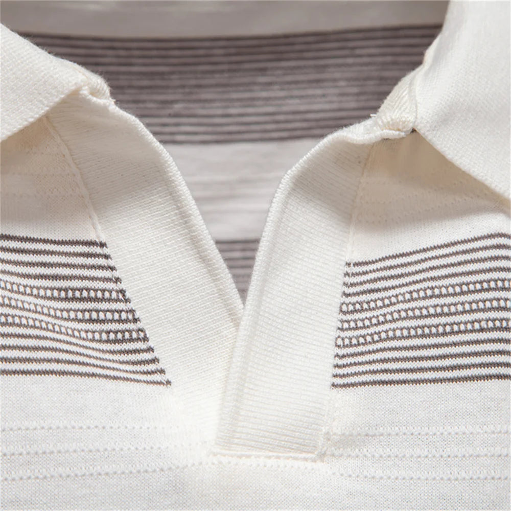 Herren Poloshirt Gestreift Mit V Ausschnitt Und Atmungsaktiver Sommer Passform