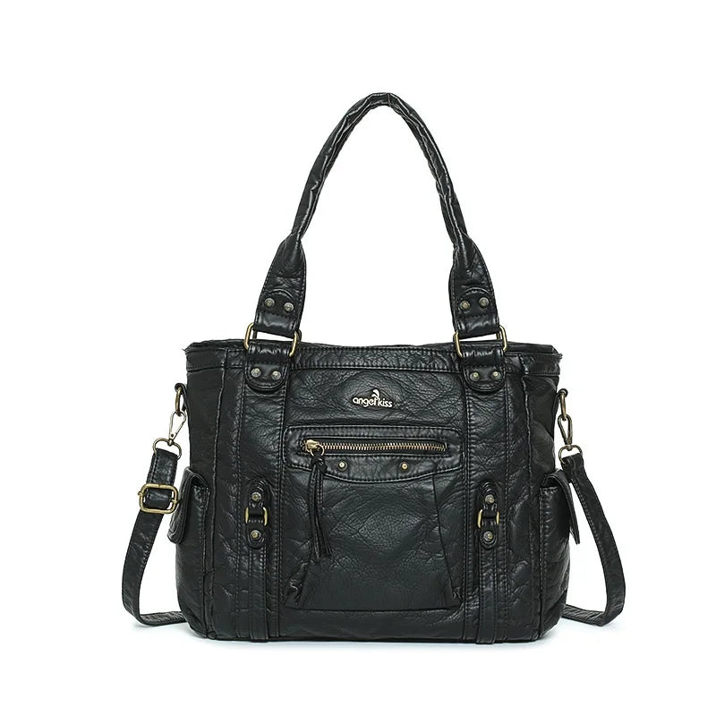 Damen-Schultertasche aus PU mit Mehrfachfächern Bronze Vintage Look Geräumige Innentaschen