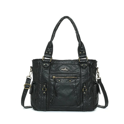 Damen-Schultertasche aus PU mit Mehrfachfächern Bronze Vintage Look Geräumige Innentaschen