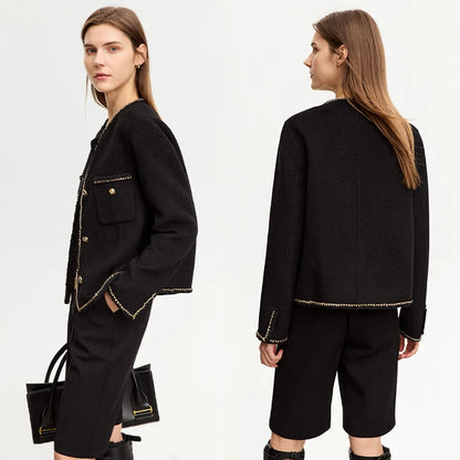 Damen Wollmantel im minimalistischen Stil mit Taschen und Knopfdekoration