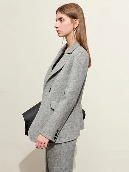 Damen Wollmantel im Minimalismus-Stil für Büro und Winter mit Taschen