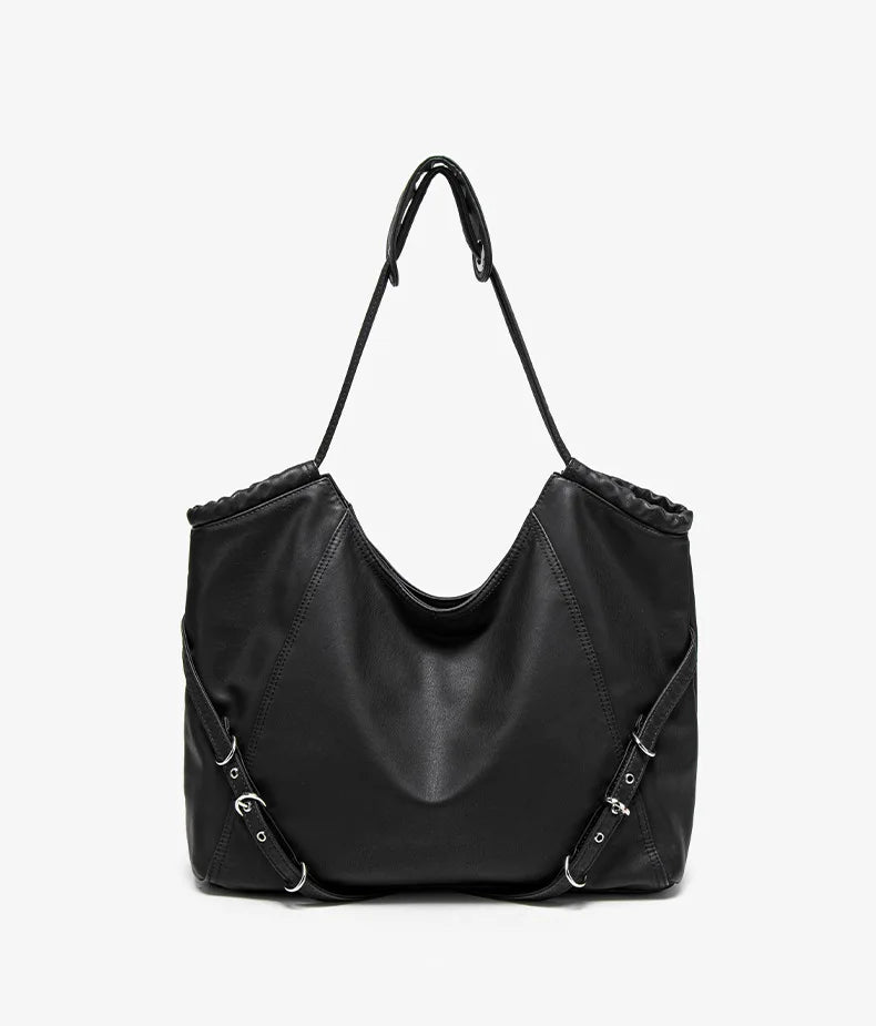 Damen-Schultertasche aus weichem PU mit verstellbaren Schnallenriemen und großem Fassungsvermögen dunkelgrau