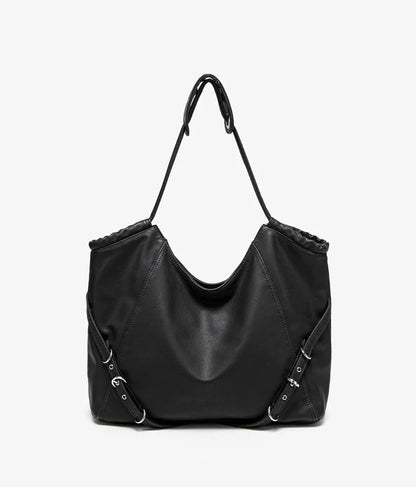 Damen-Schultertasche aus weichem PU mit verstellbaren Schnallenriemen und großem Fassungsvermögen dunkelgrau