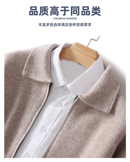Herbst Winter 100% Hohe Qualität Wolle Strickjacke männer Revers Dicken Zipper Casual Pullover Große Größe Kaschmir Stricken Jacke Männer tops
