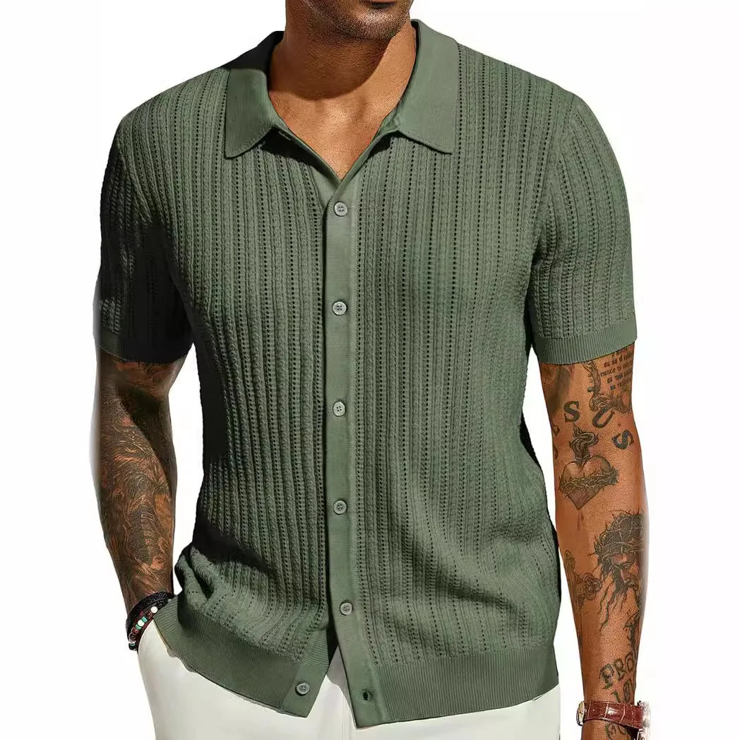 Herren Kurzarmshirt mit Dreiviertelärmeln im koreanischen Stil – elegantes, leichtes Sommer-Oberteil aus Eisseide