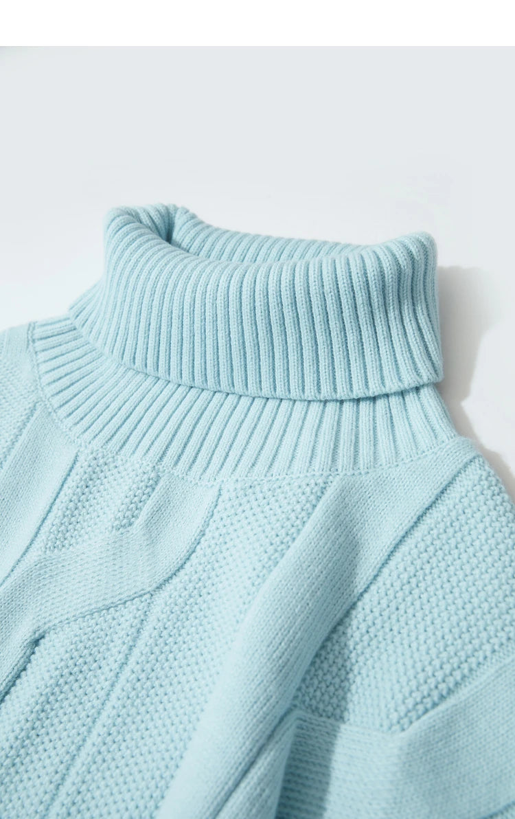 Damen-Rollkragenpullover locker Wolle-Mix lang Winter