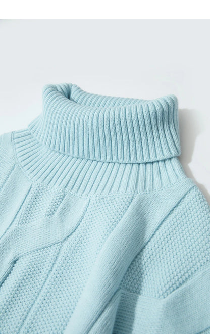 Damen-Rollkragenpullover locker Wolle-Mix lang Winter