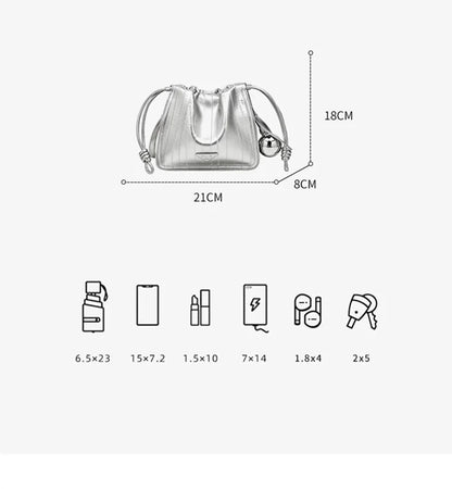 Damen Schultertasche Aus Synthetischem Leder+Split-Leder Mit Kordelzug