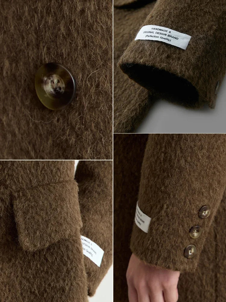 Damen Wollmantel im Minimalismus-Stil mit zwei Reihen und Taschen