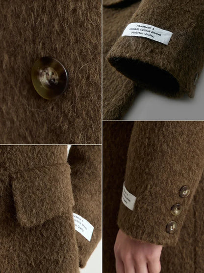 Damen Wollmantel im Minimalismus-Stil mit zwei Reihen und Taschen