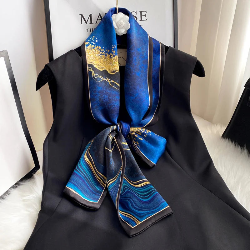 Damen Seidenschal dünn Taschenband Foulard Haarband Stirnband bedruckt E