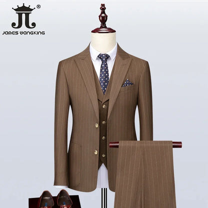 Klassischer 3-teiliger Anzug: Gestreiftes Business-Outfit für Hochzeiten und Events, Slim Fit, S-5XL
