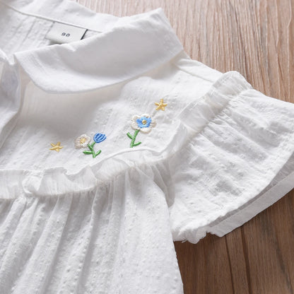 Mädchenbluse, besticktes Baumwollhemd, lässiges Oberteil für Kinder im Alter von 2–6 Jahren, Sommerkleidung für Kinder