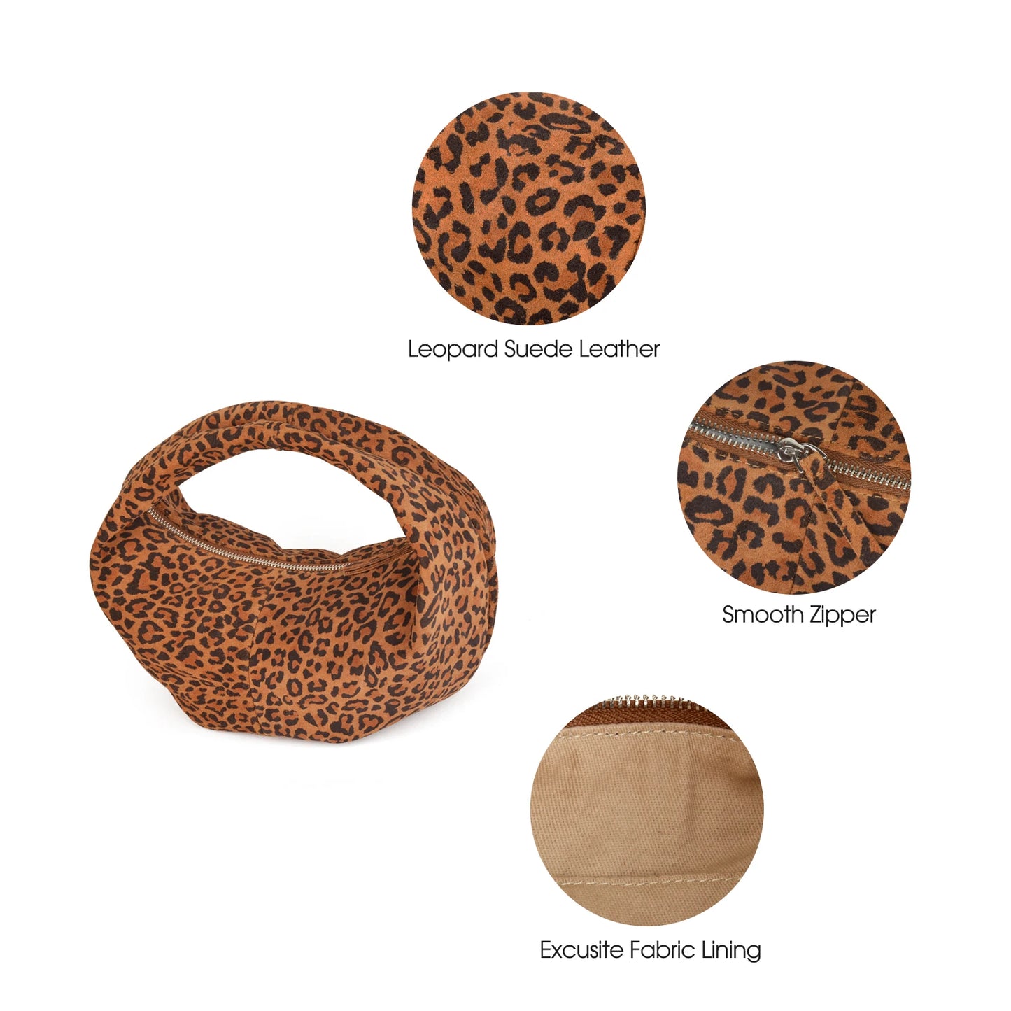 Damen-Handtasche Wildleder Halbmond Leopardenmuster Top-Griff