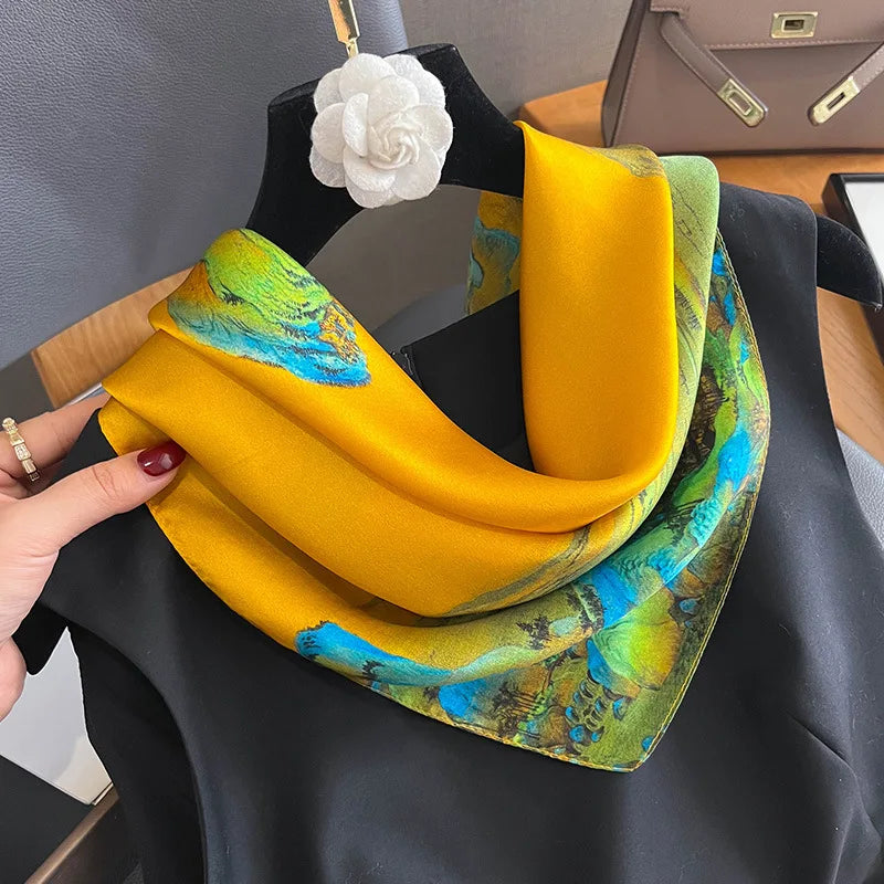 Damen Seidenschal quadratisch Blumenprint Haarband Hijab Bandana Stirnband