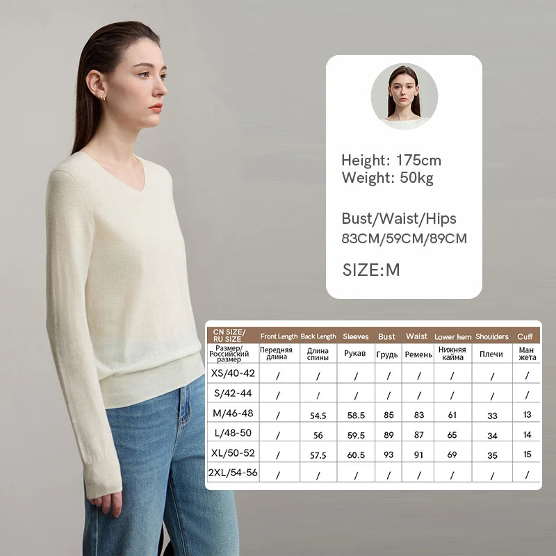 Damen V-Ausschnitt Pullover 100 % Wolle vielseitig Langarm Herbst