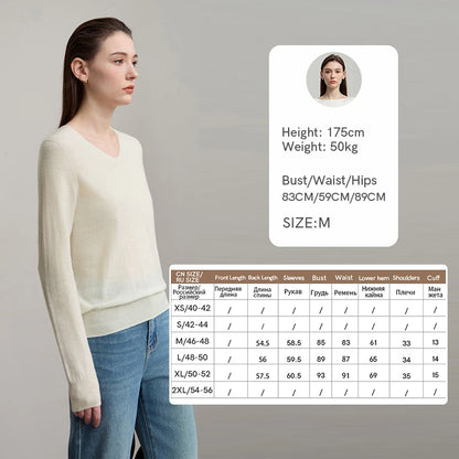 Damen V-Ausschnitt Pullover 100 % Wolle vielseitig Langarm Herbst