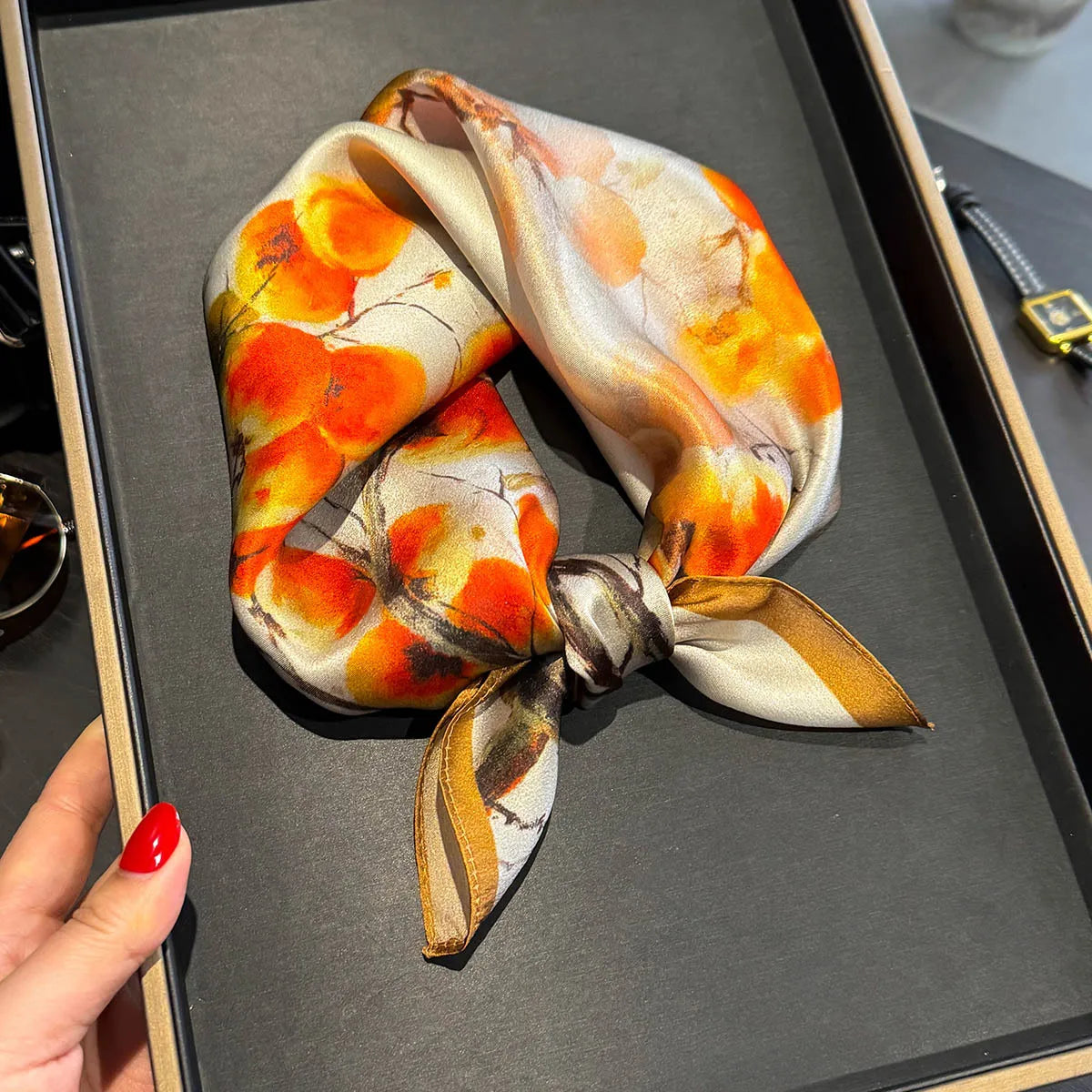 Damen Seidenschal klein quadratisch Haarband Halstuch Kopftuch Bandana H