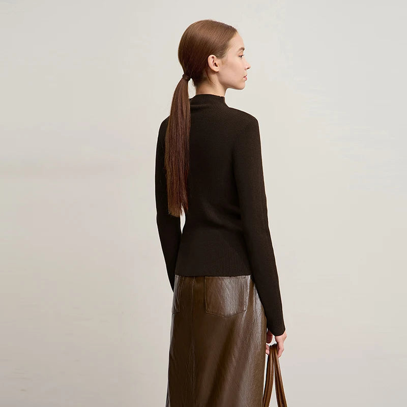 Damen-Halbrollkragen-Pullover Slim asymmetrisch Kontrast Winter