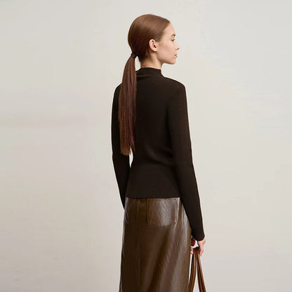 Damen-Halbrollkragen-Pullover Slim asymmetrisch Kontrast Winter