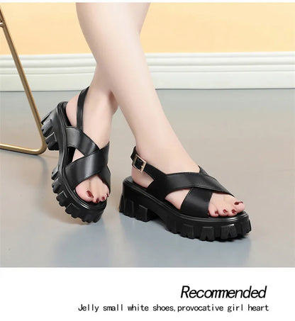 AIYUQI Frauen Sandalen Römischen 2025, Sommer Neue Echt Leder Damen Sandalen Große Größe 41 42 43 Plattform Mode sandalen Mädchen