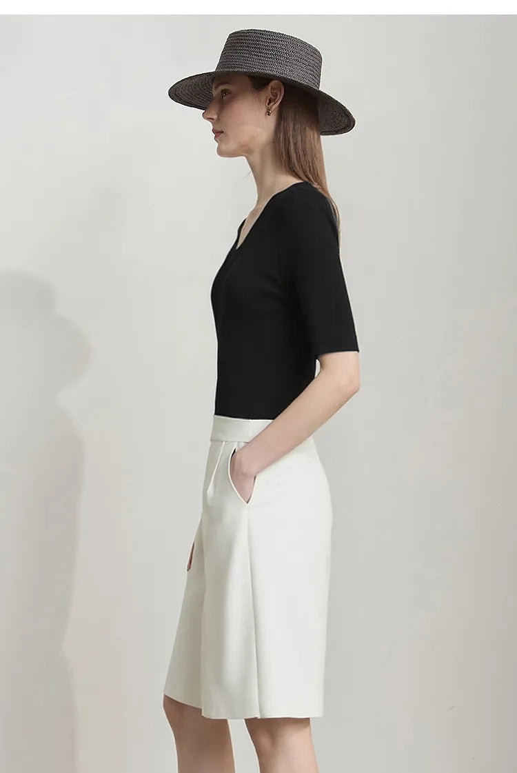 Damen V-Ausschnitt Pullover Viskose Halbarm Slim Büro Sommer
