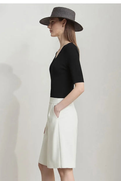 Damen V-Ausschnitt Pullover Viskose Halbarm Slim Büro Sommer