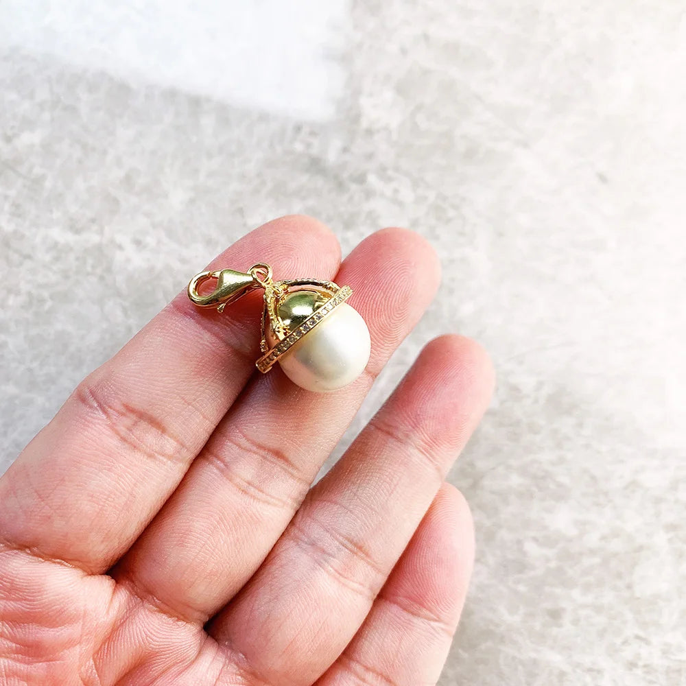Damen-Charm-Anhänger Planet galaktisch golden Vintage aus Sterlingsilber
