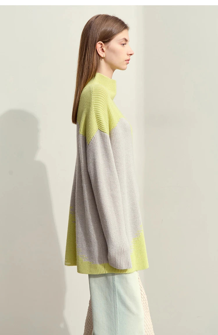 Damen-Rollkragenpullover Stickerei locker Winter Wolle-Mix