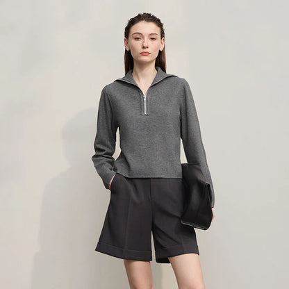 Damen-Rollkragenpullover Wolle gerade einfarbig minimalistisch Herbst