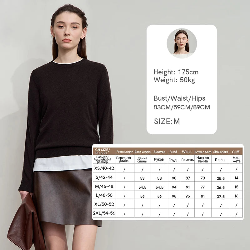 Wollpullover für Damen in Schwarz, Rundhalsausschnitt, lange Ärmel