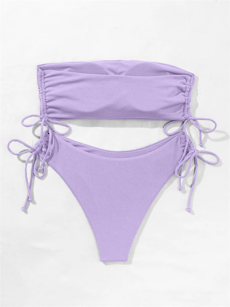 Gestreifter Sexy Bikini für Damen – Zweiteiliges Badeanzug-Set für Strand und Pool
