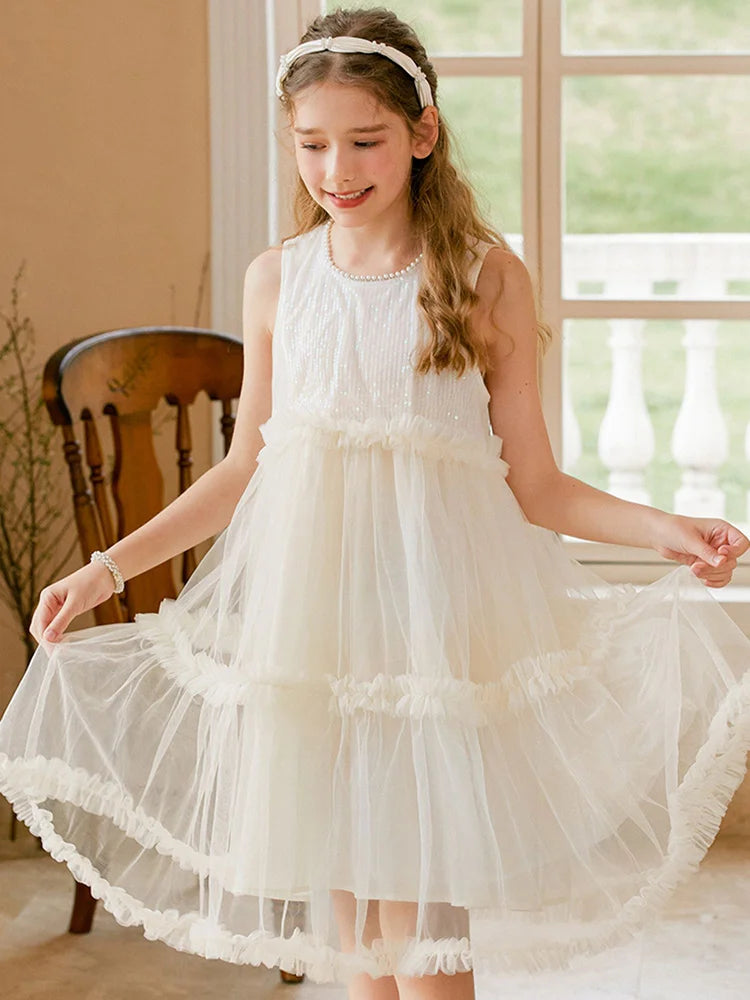 Ärmelloses Sommerkleid für Mädchen in Hellgelb – ideal für Geburtstage, Hochzeiten und festliche Anlässe
