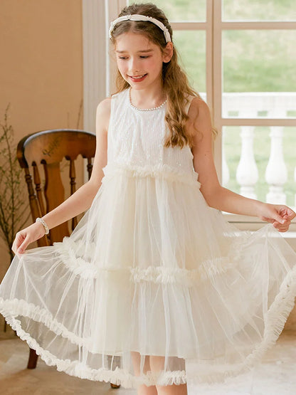 Ärmelloses Sommerkleid für Mädchen in Hellgelb – ideal für Geburtstage, Hochzeiten und festliche Anlässe