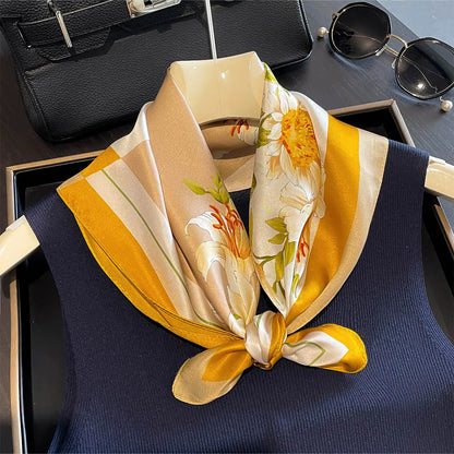 Damen Seidenschal 53cm klein quadratisch Haarband Kopftuch Halstuch Bandana F