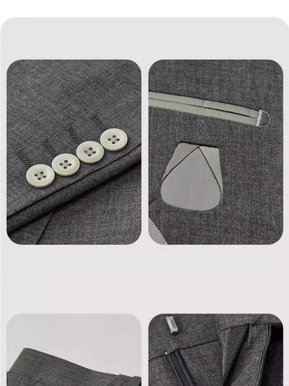 Herrenanzug-Set aus Leinen-Baumwoll-Mix mit Blazer und Hose im Slim-Stil – Sommerlich, Dünn, Doppelreihig, Langarm, Weiß Gestreift