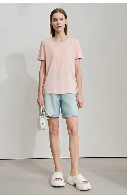 Damen Top im minimalistischen Stil aus einfarbiger mercerisierter Baumwolle