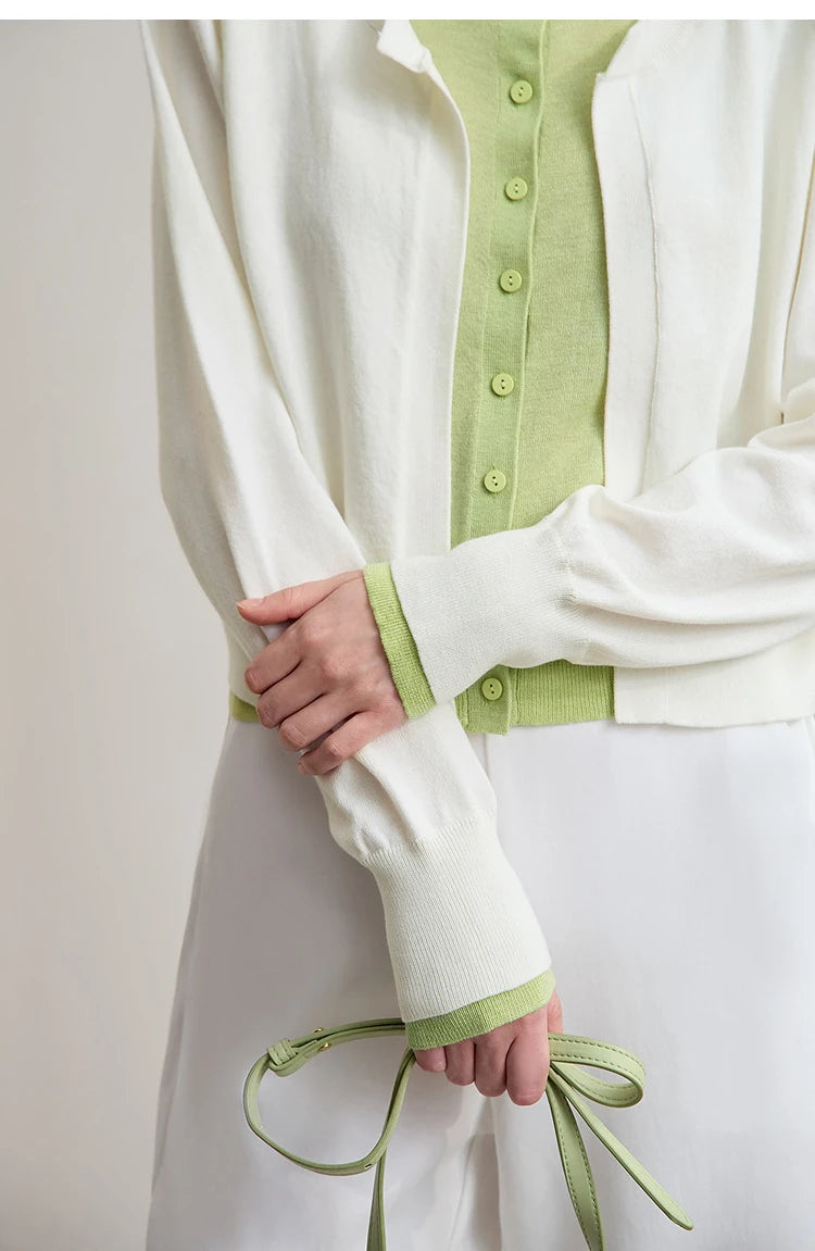 Damen-Strickjacke Patchwork sanft locker Langarm vielseitig Herbst