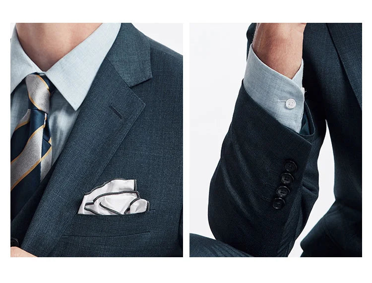 Grünes Herren-Anzugset mit zweireihigem Blazer, Weste und Hose aus Baumwolle – ideal für formelle Anlässe und Hochzeiten