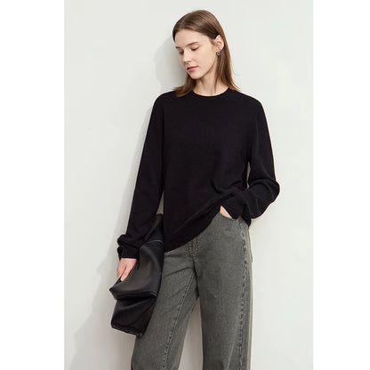 Damen-Rundhalspullover Wolle-Kaschmir nahtlos Streetwear Herbst-Winter